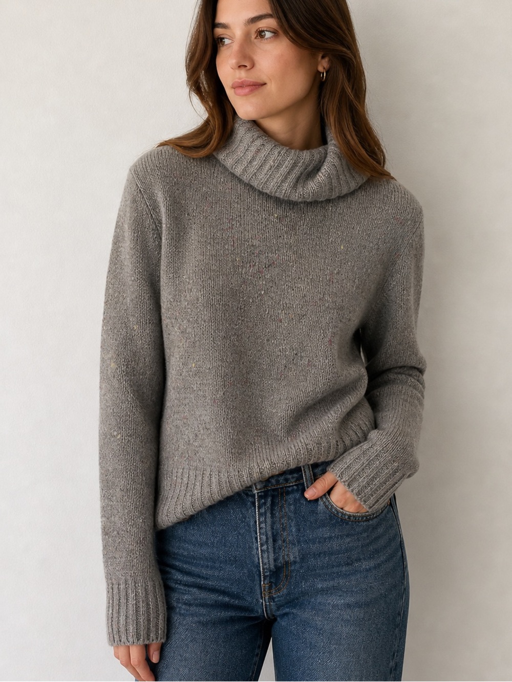 J. Crew Heather Gray Wool Cowl Turtleneck Sweater